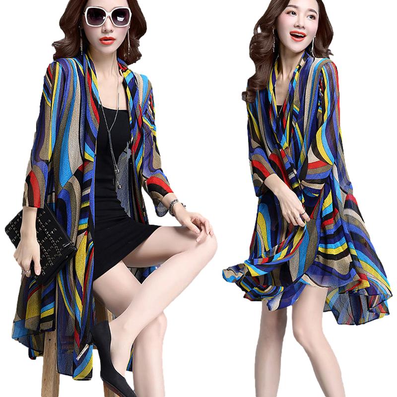 Sun-Dress Women's Sun Protection Clothing Mid-length Plus Size Shawl Loose Outer Chiffon Cardigan Thin Coat Beach Air-conditioned Rooms