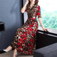 Dress Women's Knee Long Short-sleeved Female Leopard Print Skirt Temperament