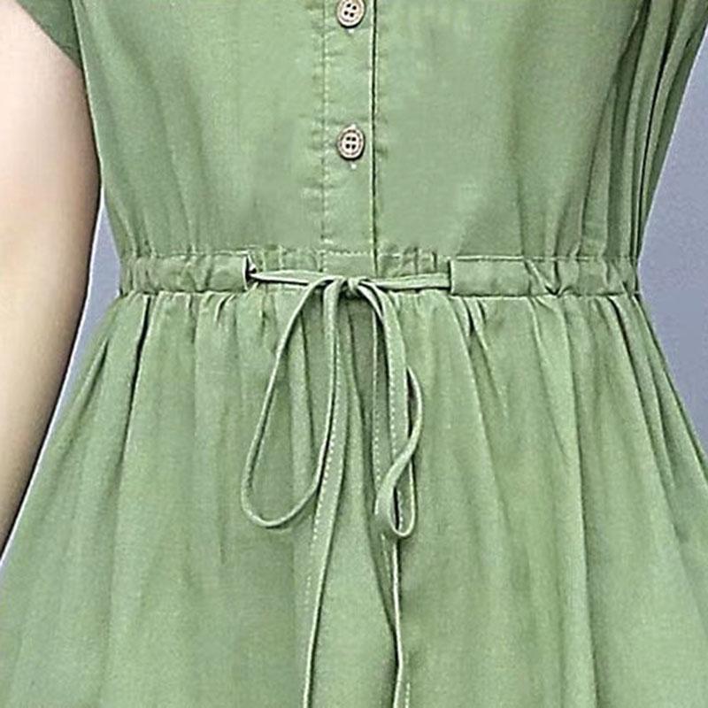 Women's Summer Dress Solid Color Round Neck Skirt Women's Large Size Mid Length A-Line Skirt