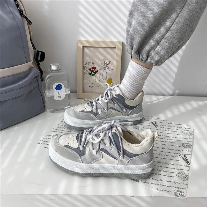 Ins Tide All-match Hong Kong Style Student Casual Sports Shoes Female White Shoes Korean Color-blocking Street Clapper Shoes