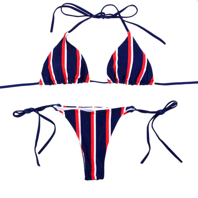 WTEMPO Brand Sexy Bikini Women's Print Fashion Three-Point Striped Lace Swimwear