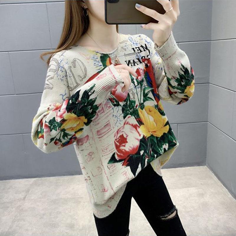 Peacock Pattern Pullover Sweater Women Fall/winter Ethnic Style Print Knit Sweater Outer Wear Jumper Tops