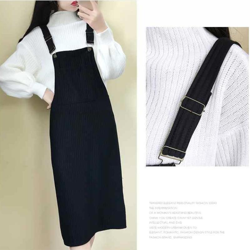 Spring and Autumn Dress Mid-length Dress Suit Knitted Sweater Two-piece Suspender Skirt Female French Temperament Sweater Suit