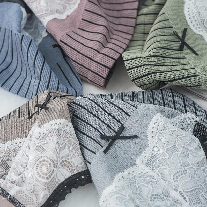 5Pcs/Set Women's Breathable Skin-friendly Lace Panties Soft Seamless Underpants Elastic High-waist Comfortable Cotton Crotch Briefs