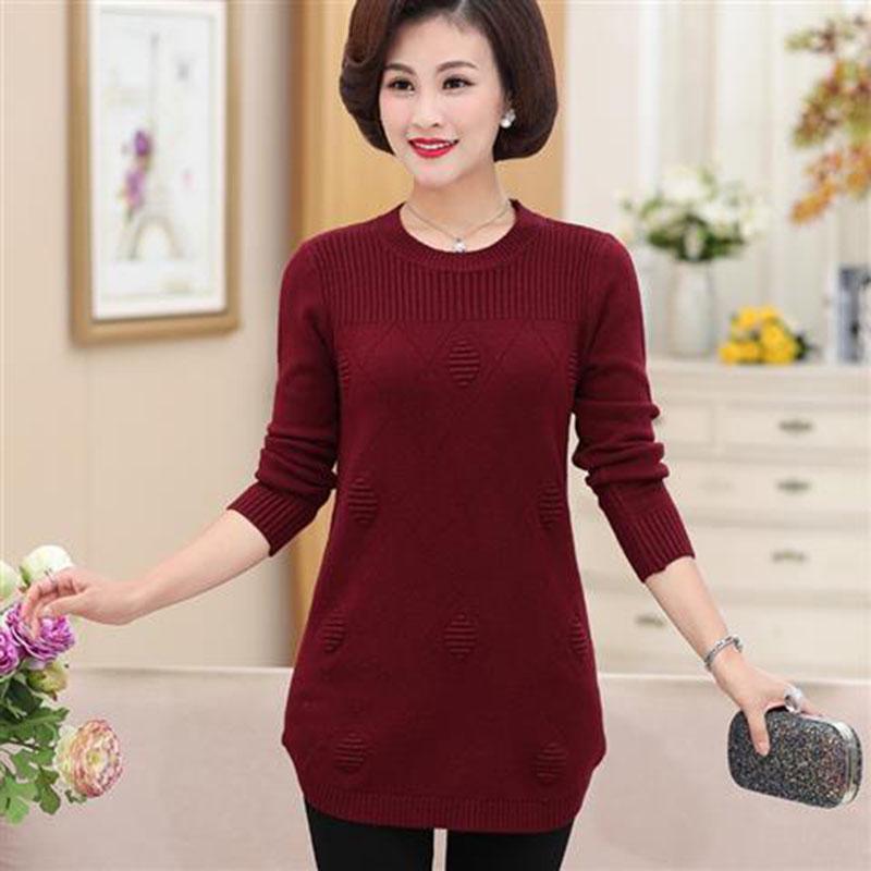 Long sleeve Thick Plus Velvet Sweater Women's Mid-length Loose-Fit Large Size Pullover Knit