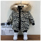 Boy's Winter Cotton-padded Jacket Baby Plus Velvet Jackets Children's Cotton-padded Coat Thick Cotton-padded Jacket Printed Trendy Hooded Top