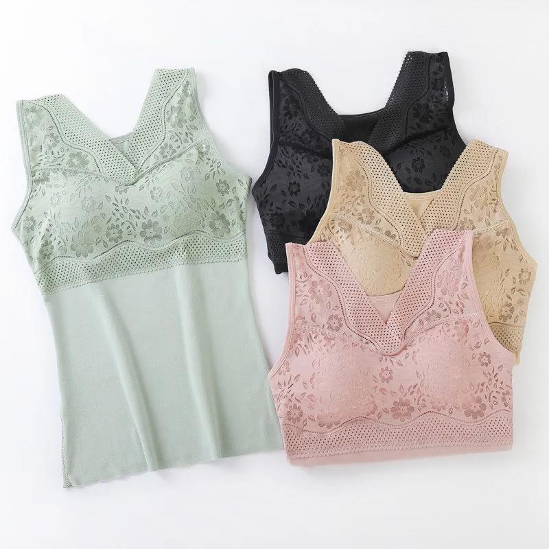 Women's Thermal Underwear with Chest Pad Plus Velvet Bottoming Shirt Jacket with Warm Clothing Women's Vest Style