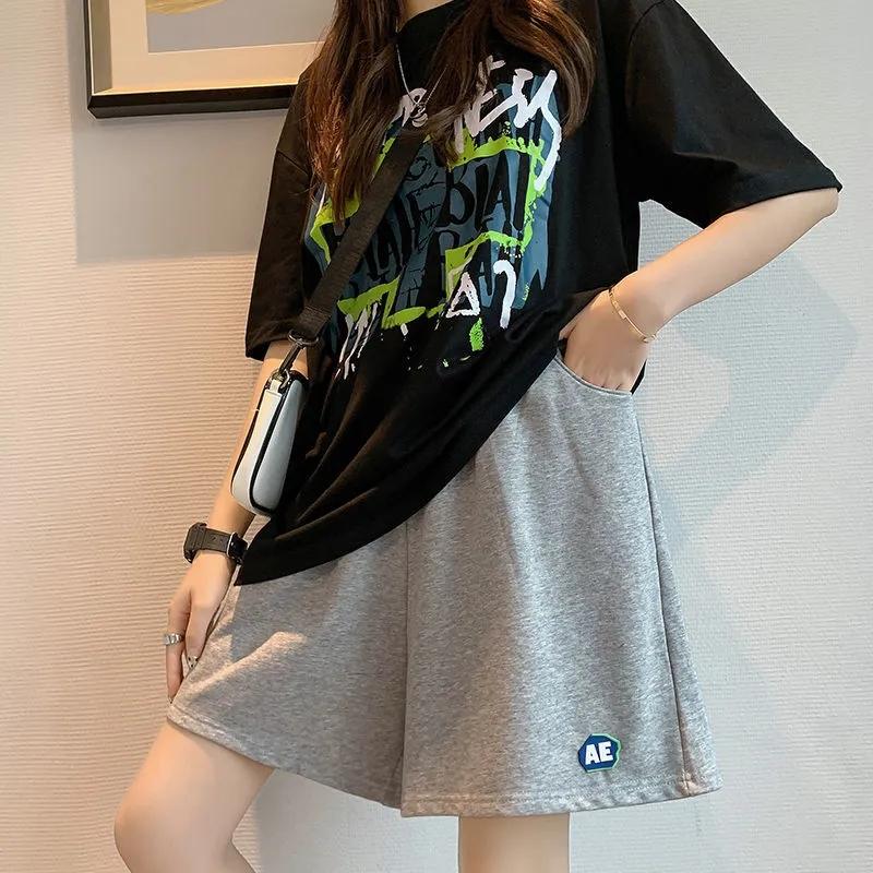 High-waisted Sports Shorts Loose Ins Thin and Meat-covering Plus Size Female Student Casual Fitness Jogging Pants Wide-leg Five-point Pants