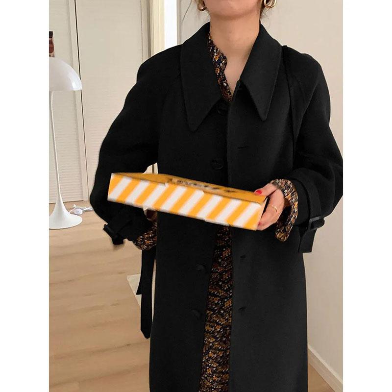 Hepburn Wind Woolen Coat Women's Mid-length Korean Double-sided Woolen Coat Plus Cotton Thick Autumn and Winter Woolen Coat