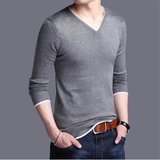 Mens Sweater Winter Warm Knitted Sweater Casual Pullovers V-Neck Long Sleeve Slim Cashmere Sweaters