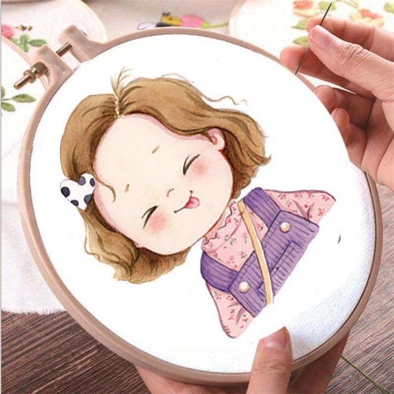 Cartoon Cross Stitch Girl Handmade Simple Thread Embroidery Embroidery Student Small Pendant for Beginners