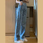 Jeans Women's Tide Design Spring and Autumn Large Size Fat Mm High Waist Slim Tie Pendant Wide Leg Straight Pants