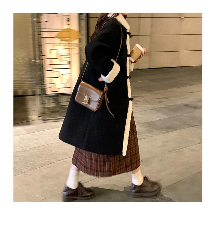 Korean Version of The Small Lamb Woolen Coat Women's Mid-length Horn Button Thick Woolen Coat