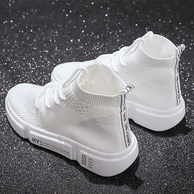 High-top Shoes Women's Summer New Style Shoes Flying Woven Breathable Casual Sports White Shoes
