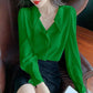 Women's Spring and Autumn Long Sleeve Shirt Chiffon Solid Color Top