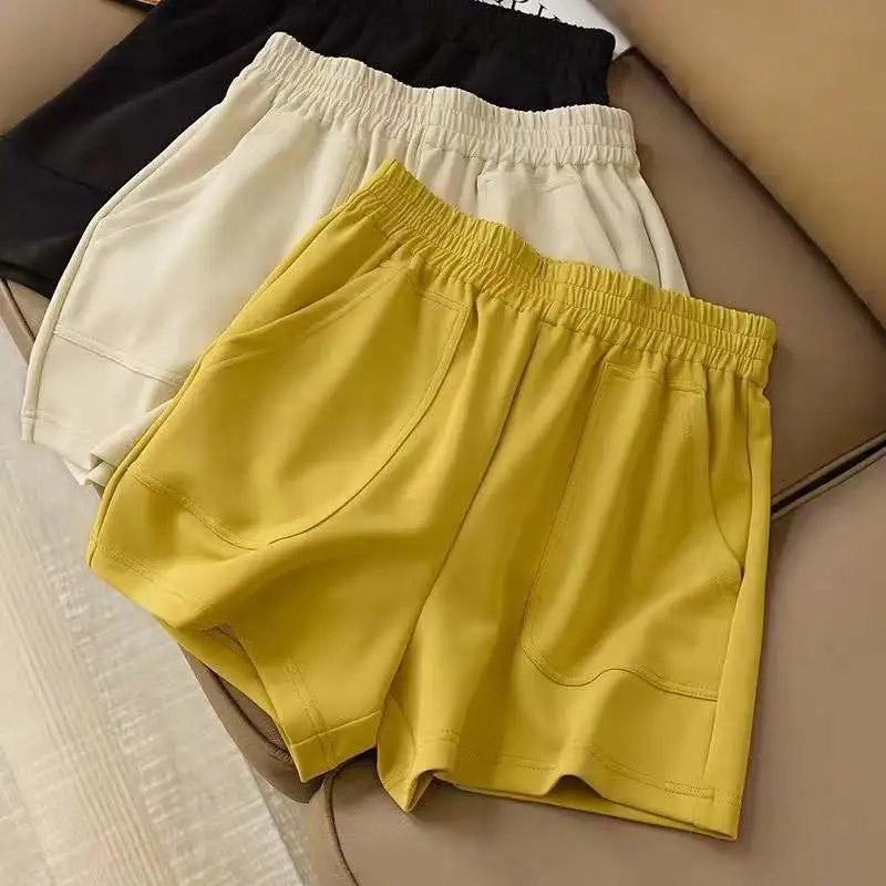 Women's Casual Shorts Summer Loose Elastic Waist Solid Color Thin Wide Leg Pants High Waist Casual All-match Shorts