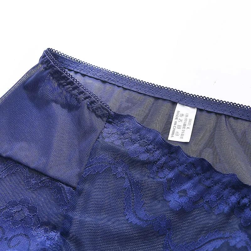 Black Plus Size Mid High Waist Panties Ladies Sexy Lace Mesh Seamless Transparent Ladies Briefs Transparent Hollow Out Panties