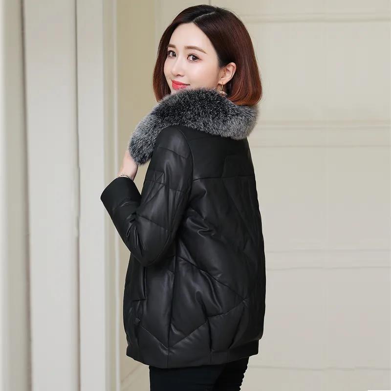 Women's Winter Korean Loose Quilted Coat Warm Padded Stand-collar Down Jacket Women's Solid Color Regular Down Jacket with Fur Collar