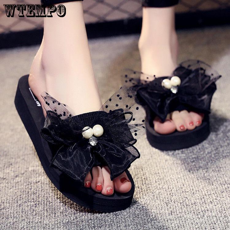 Women Brand Sandals Women Sandals Flat Shoes Bowknot  Flower Flip Flops