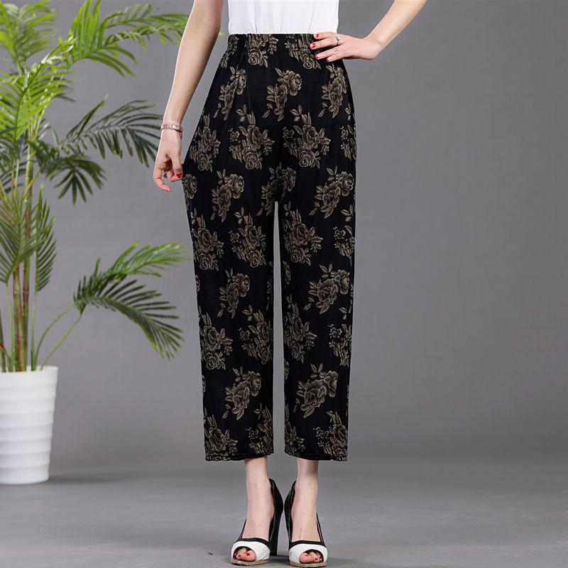 Women's Summer High Waist Wide Leg Floral Casual Pants Large Size Loose Elastic Waist Simple Slim and Comfortable Leggings