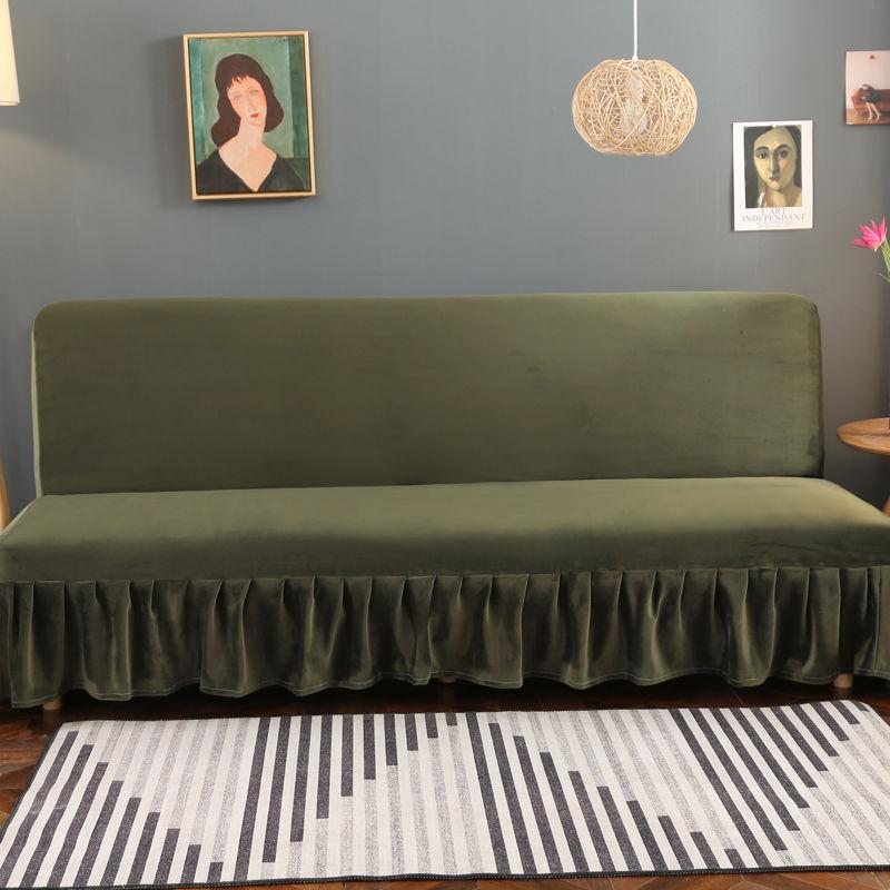 Armless Sofa Cover Inclusive Magic Sofa Cover Solid Color Folding Sofa Bed Cover with Skirt Elastic Furniture Protector Slipcover Couch Cover