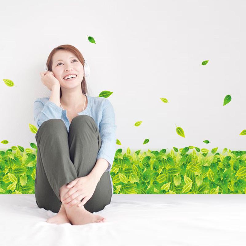 Green leaf grass PVC combination wall stickers living room corridor porch decorative grasscloth