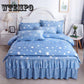 Bed Skirt Queen Size Single-Layer Skin-Friendly Cotton Bedspread 4PCs Set Includ