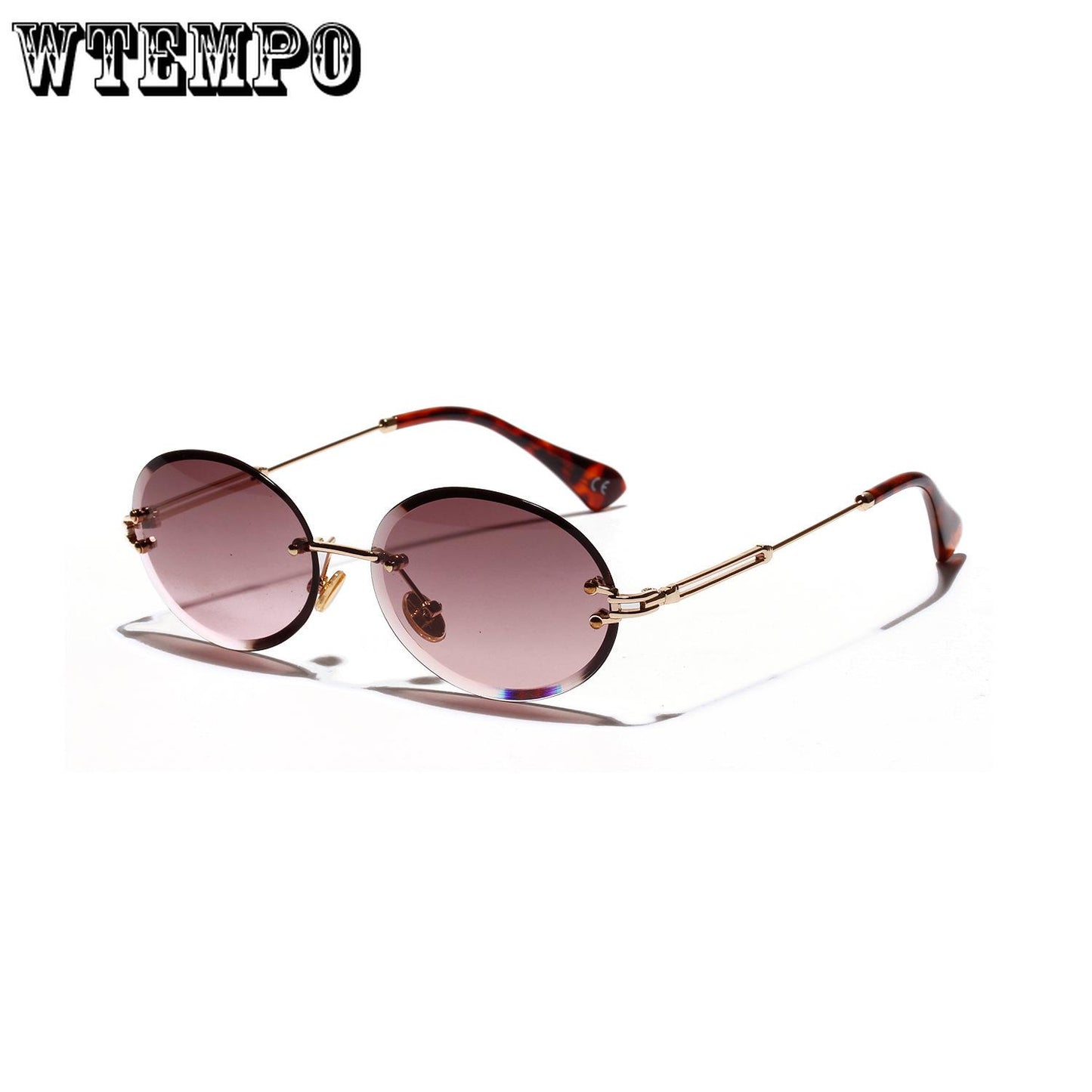 WTEMPO Diamond Cut Vintage Elliptical Sunglasses Crystal Textured Glasses Borderless Sunglasses