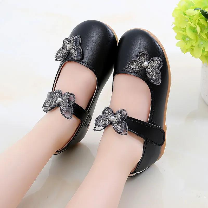 Girl's Soft Soled Butterflies Decoration Breathable Single Shoes Girls' Non Slip Solid Color Princess Shoes