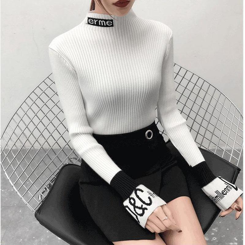 Autumn and Winter Slim Knit Bottoming Shirt Casual Flared Sleeve Sweater Simple Sexy Female Top