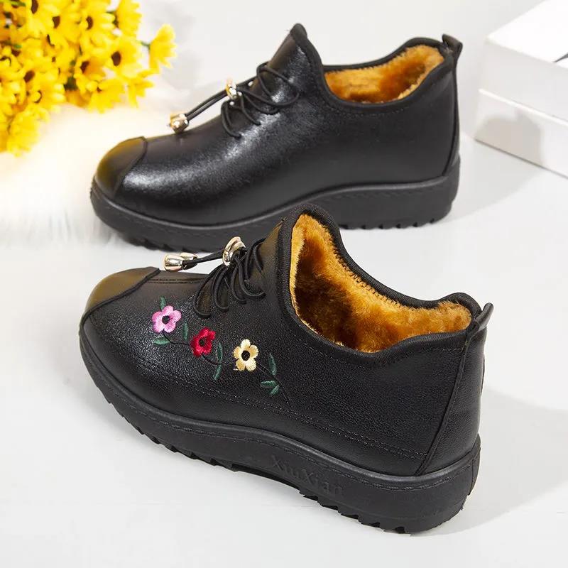 Women's Cotton boots Autumn and Winter Cloth Shoes Plus Velvet Thick Non-slip Cotton Shoes Mother Shoes
