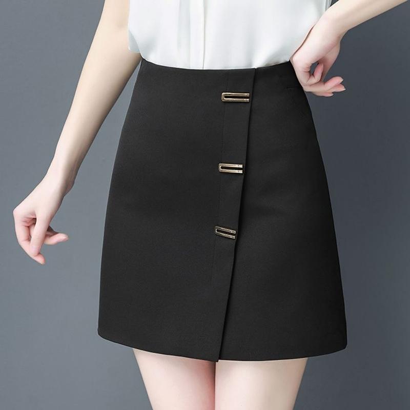 Black Short Skirt Women Sexy A-line High Waist Zipper Elastic Waist Club Casual Home Office