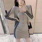 Sexy Skinny Dress Set Women's Striped Long Sleeve Jacket + Sling Zipper Slim Dress Casual Sports Skirt Set Female Summer Clothing Sets Dress Set