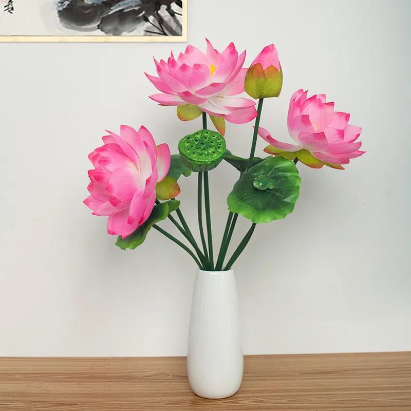 Simulation Lotus Lotus Leaf Fake Lotus Lotus Temple for Buddha Fake Silk Flower Living Room Desktop Fake Flower Plastic Flower Decoration Flower