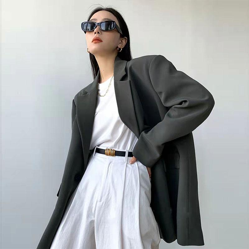 Suit Jacket Women's Spring and Autumn All-match High Street Design Elegant Suit Black Blazer Coat Casual Jacket Mid-length Top Coat