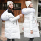 Ladies winter padded coat long over the knee fur collar hooded down padded jacket Slim thick warmth Parka Coat