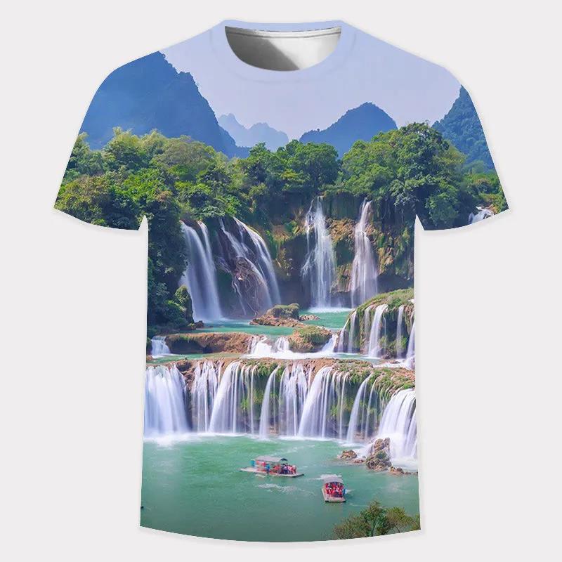 3D Landscape Print T-shirt Summer Men Personality Pullover Fashion Trend Half Sleeve Tees Casual and Comfortable Shirt