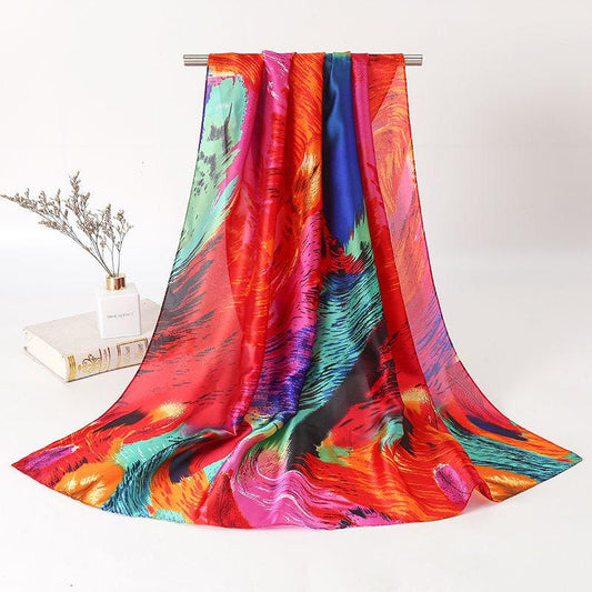 All-match Scarf Feather Multicolored Printing Silky Soft and Graceful Long Scarf Shawl Female Beach Cover Towel Big Scarf