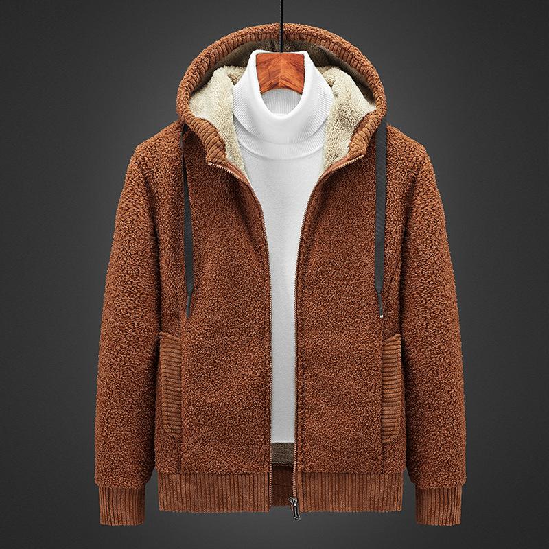 Men's Sweater Autumn and Winter Hooded Loose Plus Velvet Thickening Men's Casual All-match Jacket