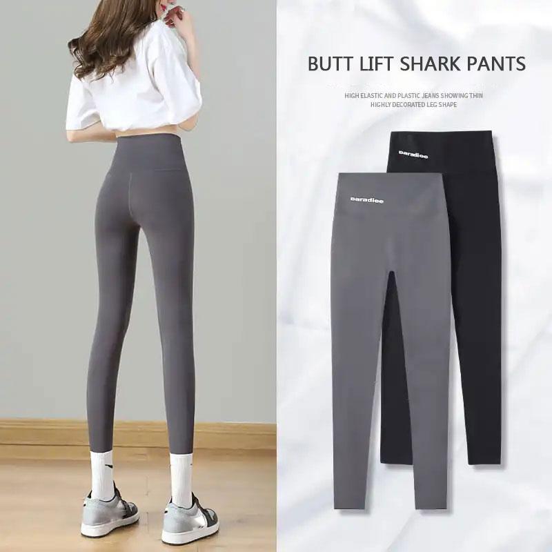 Women's Nine-point Shark Pants Spring and Autumn Leggings Wear High Waist Elastic Hip-lifting Tights Slimming Yoga Pants Comfortable Riding Pants