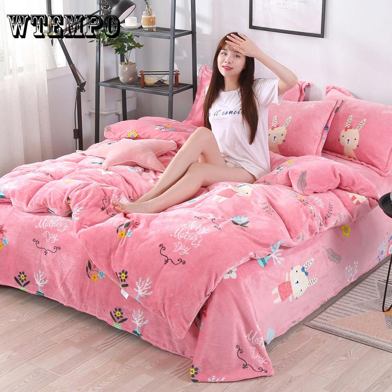 Bedding Set Soft Velvet Flannel Duvet Cover Thick Bedspread Bed Sheet/Linen Pillowcase