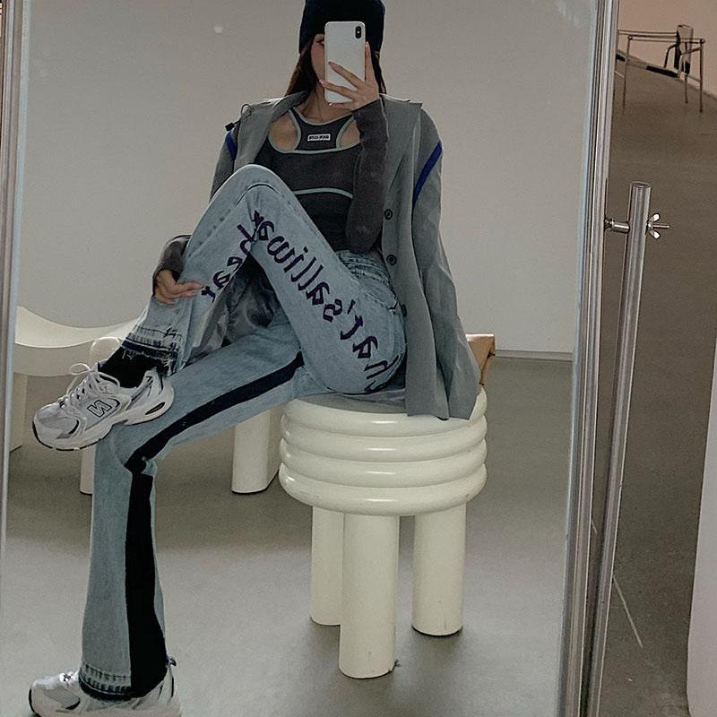 Spring Design Sense Loose Straight-leg Jeans Women's High-waisted Slimmer Drape Wide-leg Trousers Tide