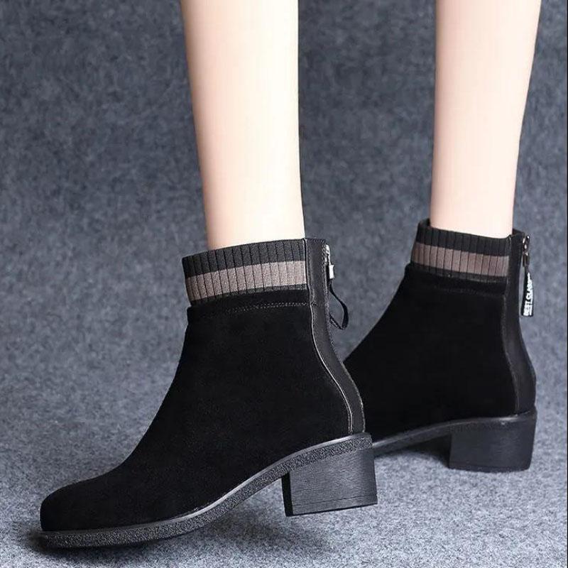 Fleece Padded Short Boots Women's Thick Heel Winter Frosted Warm and Comfortable Martin Boots