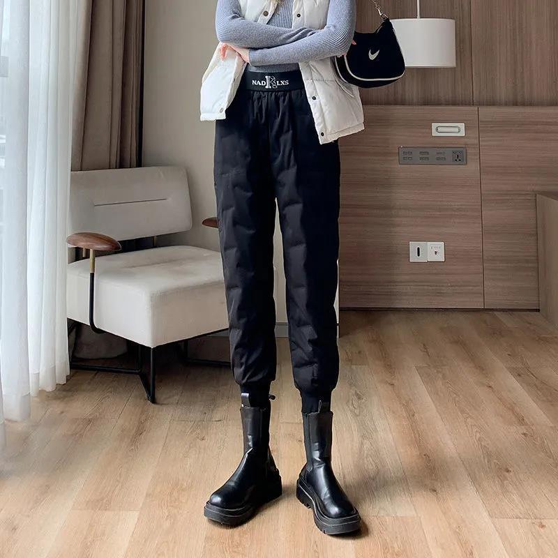 Down Cotton Pants Women's Outer Wear Autumn and Winter Large Size Was Thin High Waist Casual Harem Pants Thick Warm Cotton Trousers