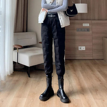 Down Cotton Pants Women's Outer Wear Autumn and Winter Large Size Was Thin High Waist Casual Harem Pants Thick Warm Cotton Trousers