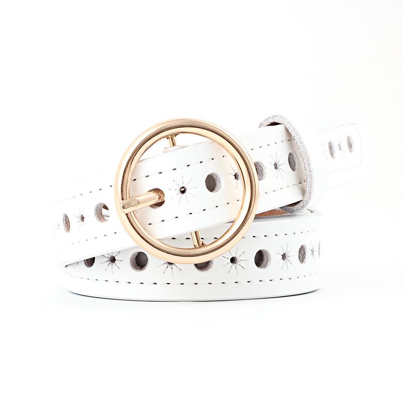 Round Buckle Leather Belt Ladies Hollow Belt Fashion Wild Jeans Belt Casual