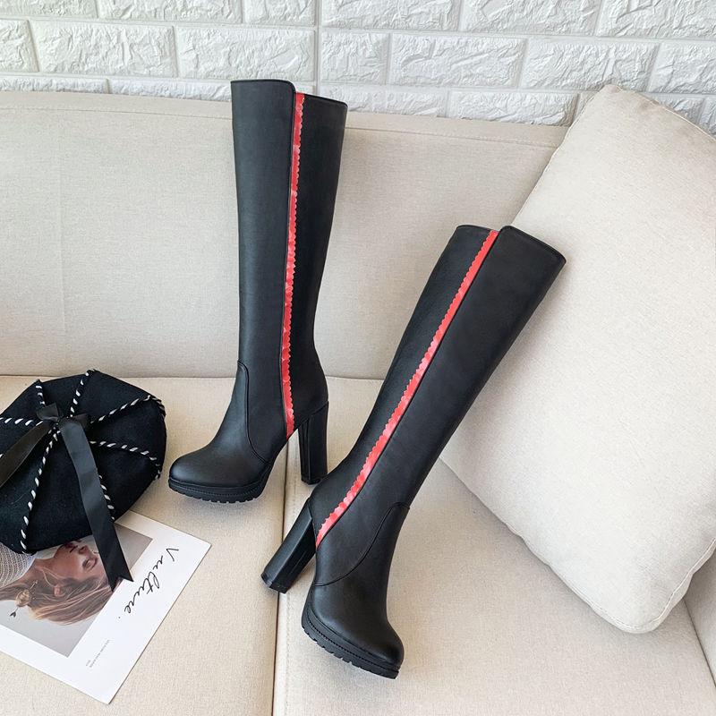 Women's boots autumn and winter round head simple wild high boots high heel high boots