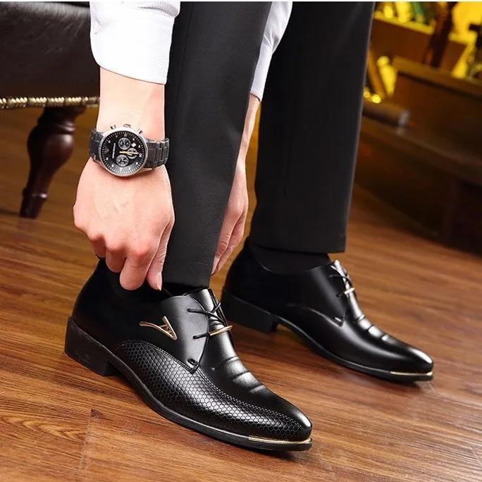 Men's Shoes Leather Embossing Classic Fashion Luxury Non Slip Mans Footwear Anti-slip Black