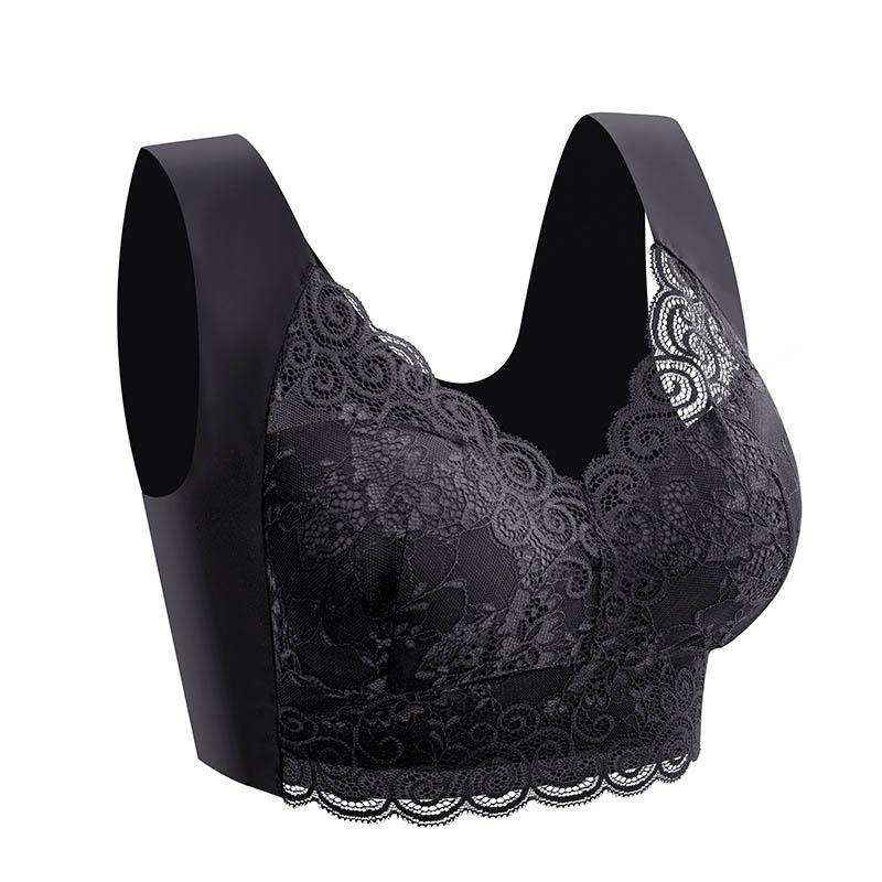Ladies Large Size Lace Seamless One-piece Fixed Cup Sexy No Steel Ring Beautiful Back Gather Breathable Sleep Comfort Bra