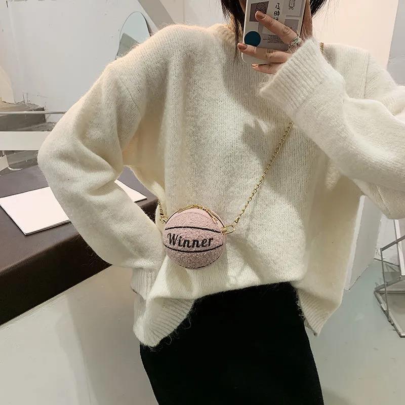 Round Ball Bag Metal Chain Messenger Bag Cute Small Bag Wild Mini Bag Girl Women Outing Trip Basketball Crossbody Bags